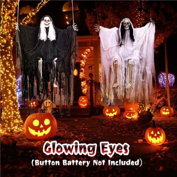 2 Pack Halloween Decorations Hanging Skeleton Ghosts with Light, Decor Props - Picture 2 of 7